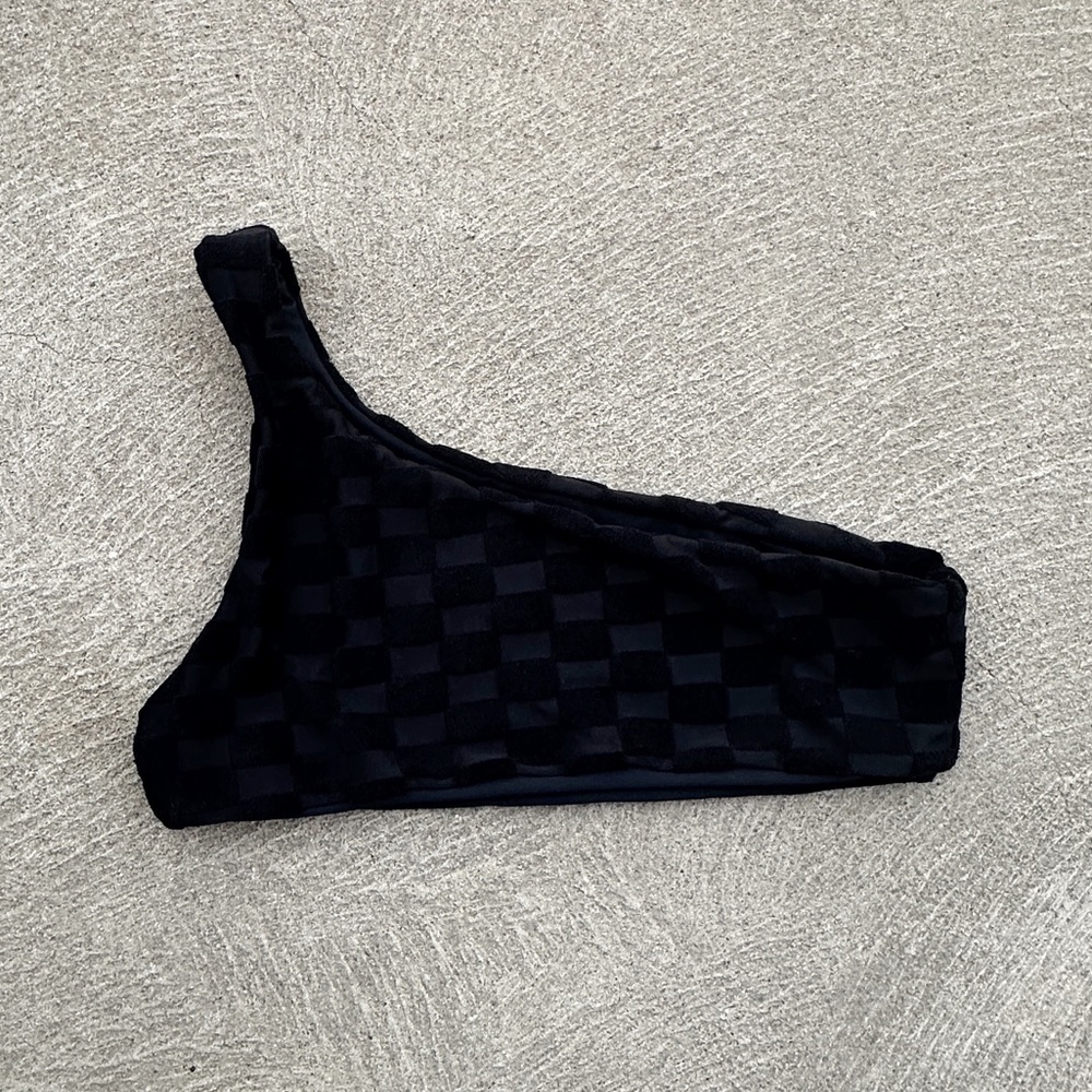 Skatie Swim Ellis Bikini Top Monaco Black Checkered Texture Medium One Shoulder